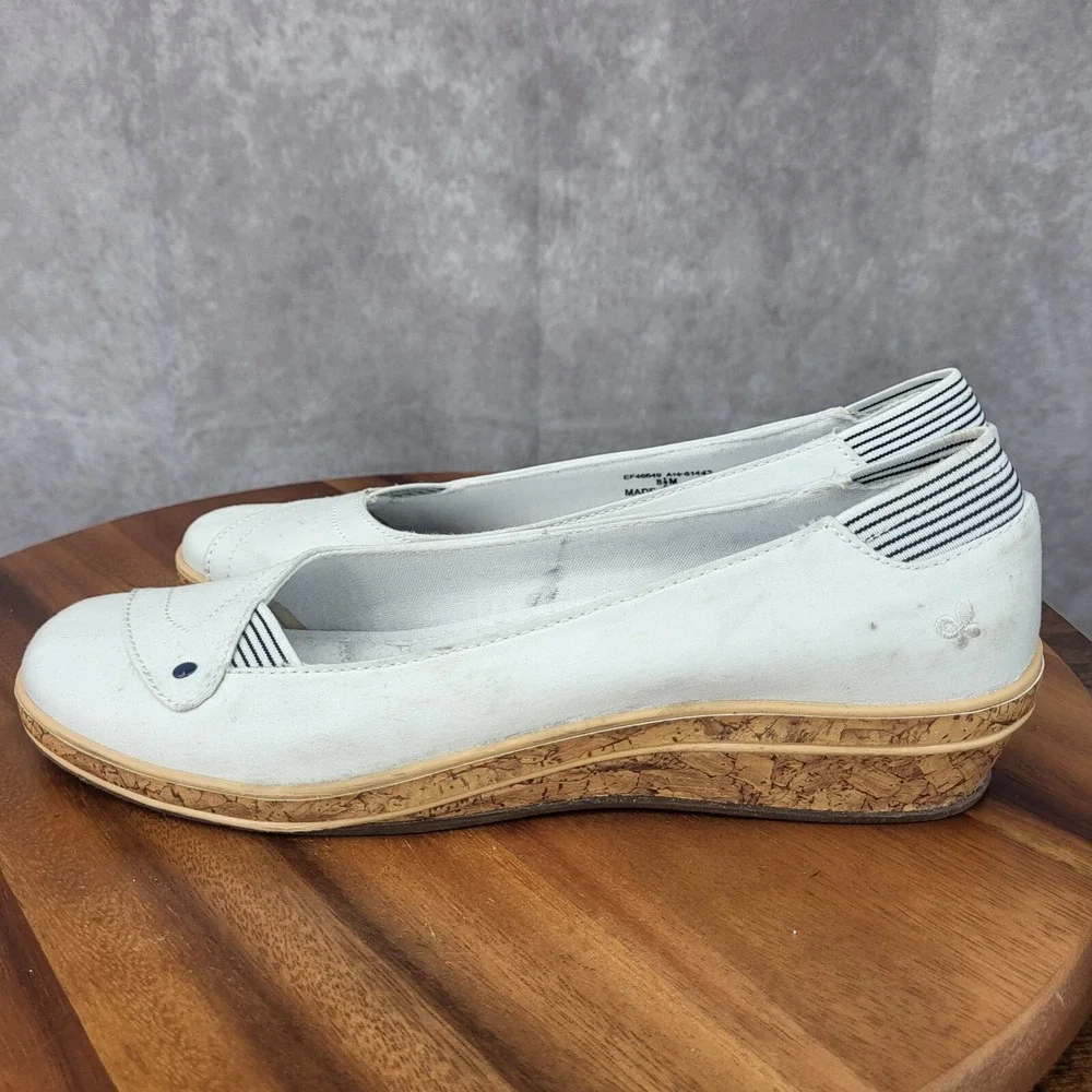Grasshoppers Wedge Sandals Womens 8.5 White Cork Canvas Slip On Comfort Shoes‎
